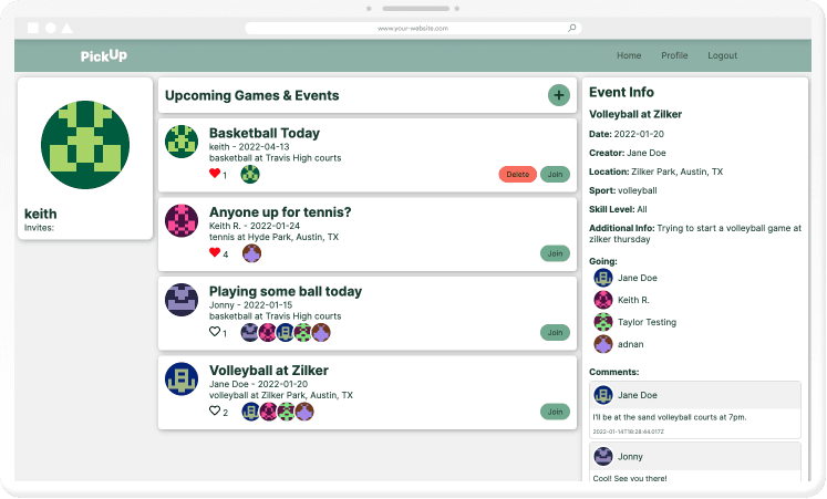 Pick-Up Game App